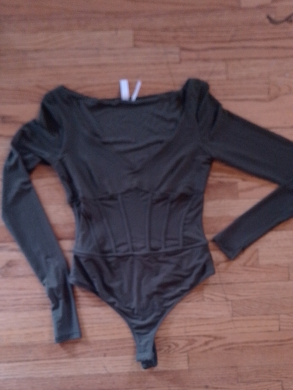 Out From Under Long Sleeve Olive Green Ribbed Corset Bodysuit - Picture 1 of 6